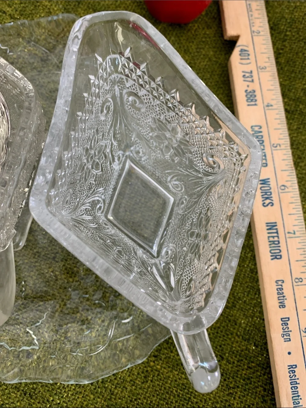 Indiana Glass Sandwich pattern - Diamond Shape Sugar&Creamer w/Sugar Shell Spoon